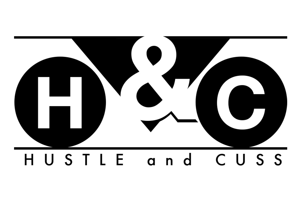 Hustle and Cuss Rubber Side Down Logo